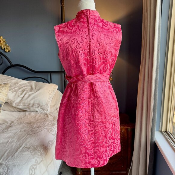 Vintage 1950s-1960s Pink Swirl Jacquard High Neck Sleeveless Dress - Picture 7 of 12